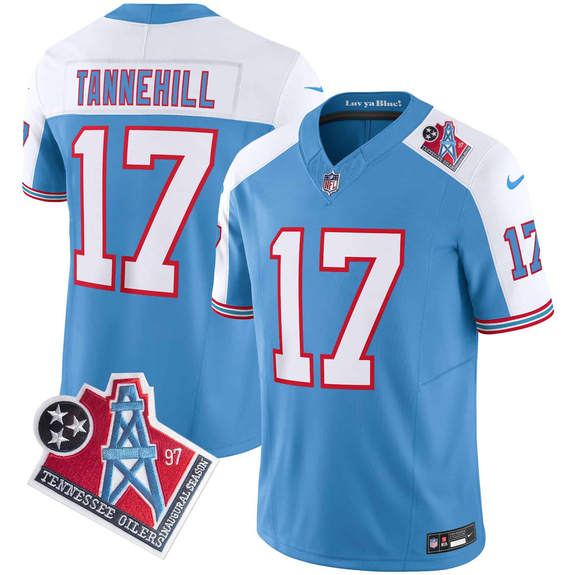 Men Tennessee Titans 17 Tannehill Light Blue 1997 Throwback 2024 Nike Limited Vapor NFL Jersey style 1